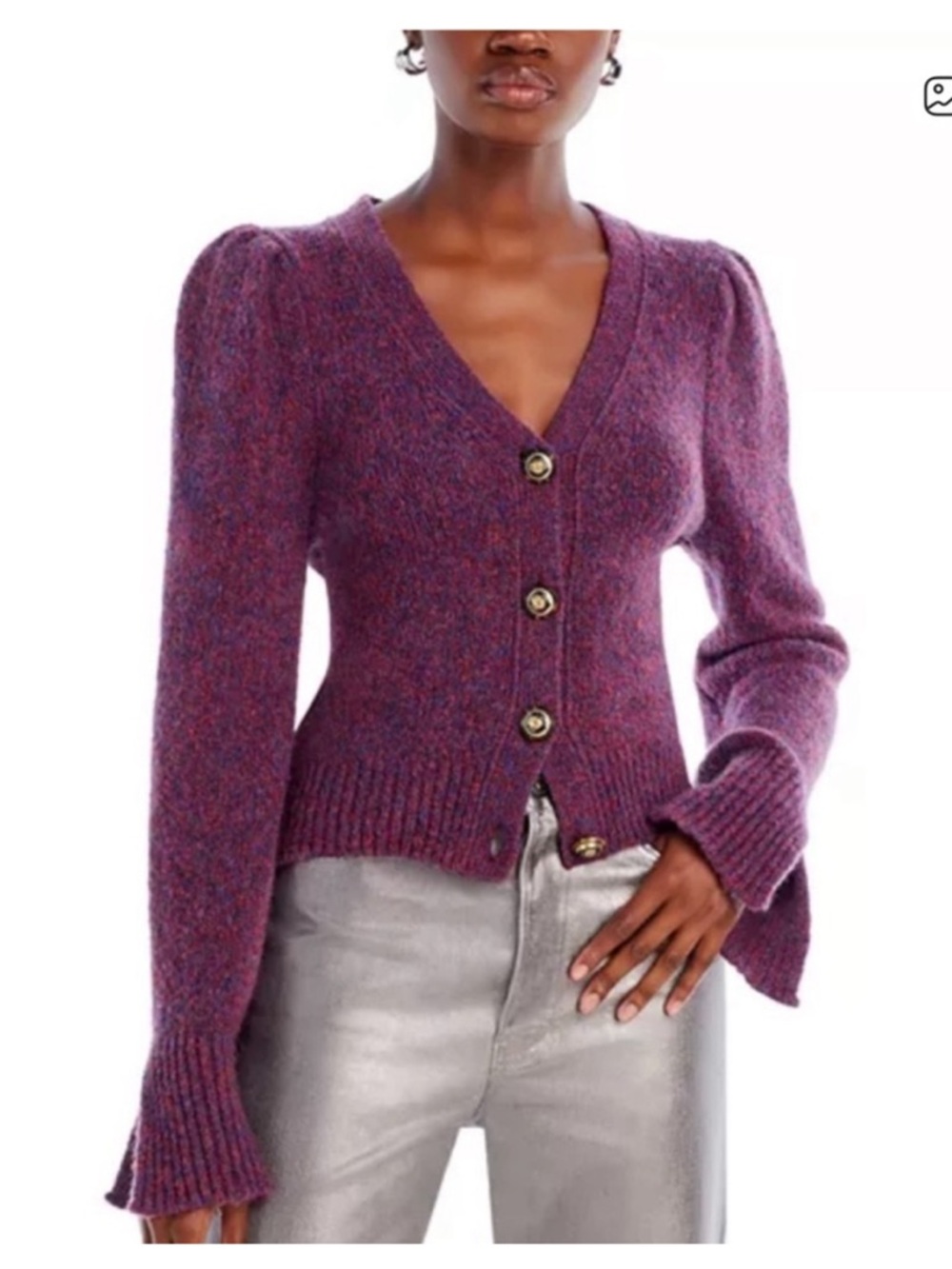 Veronica Beard Ubah Multi Colored Purple V-Neck Button Cardigan - Medium